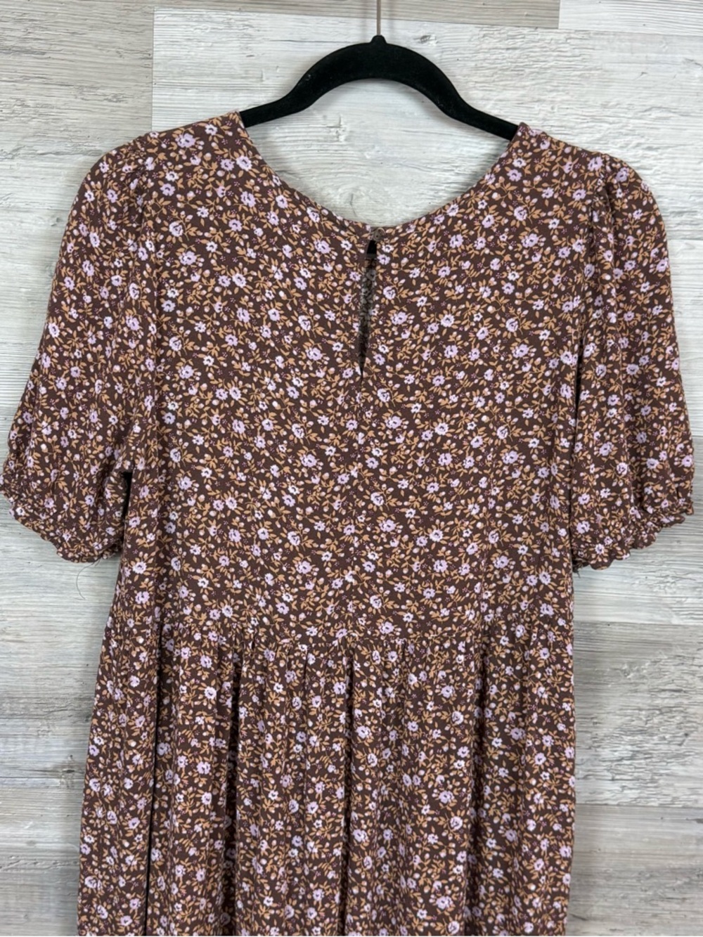 Aerie Floral Tiered Midi Dress Puff Sleeve Brown Lilac Size M - Picture 4 of 7